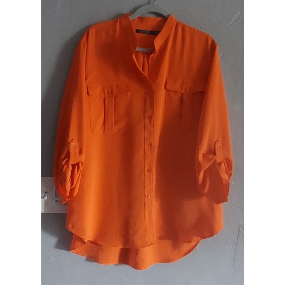 Lauren Ralph Lauren Orange Utility Roll-Tab Sleeve Blouse Tunic.Women Size XL